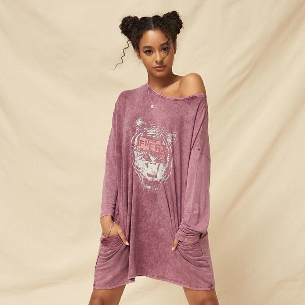 Dark Gray Graphic T-Shirt Mini Dress